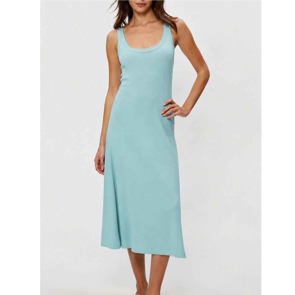 Michael Stars Dress Womens XS Ribbed Tank Maxi Light Blue A-Line Minimalist